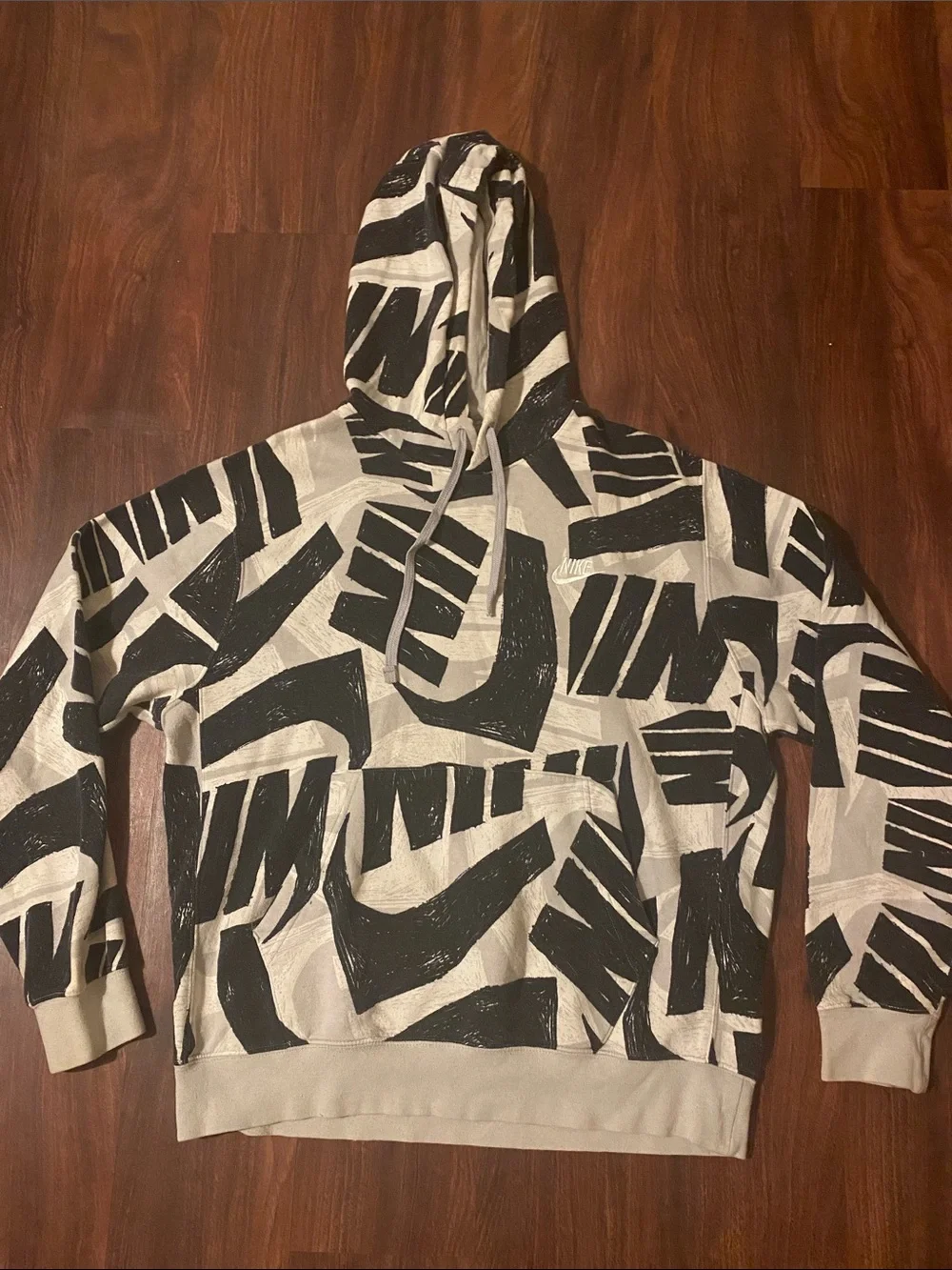 Nike Black and Light Gray Allover Logo Graphic Hoodie